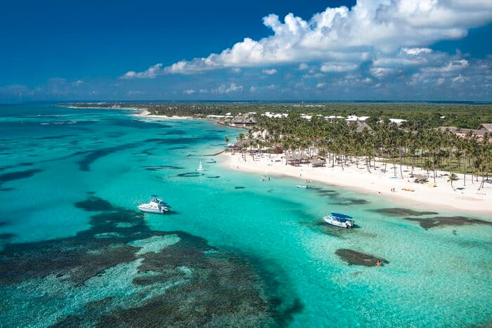 Turquoise Caribbean waters and white-sand beach at Punta Cana